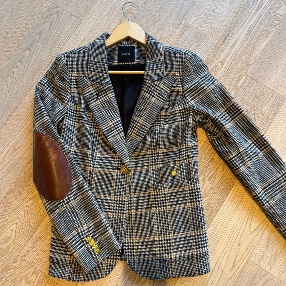 Smythe Plaid Blazer with Brown Elbow Patches